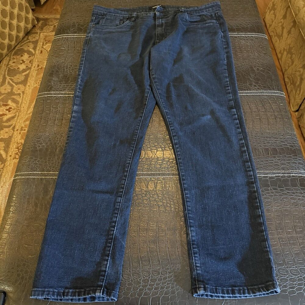 Kenneth Cole New York Mens Straight Fit Dark Blue Jeans 36x32 Stretch Denim